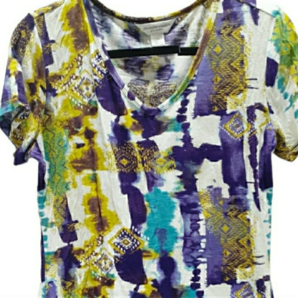 Womens c & banks white gold purple blue sz piete small top shirt